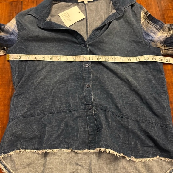 Bella Dahl revolve mixed blue fall flannel denim button down shirt medium NWT - Picture 11 of 14